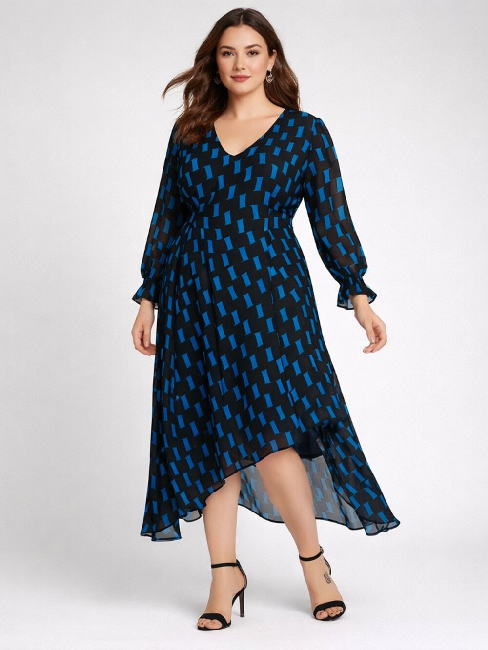 Diane von Furstenberg DVF Dress Size 14 Asymmetrical Hem Sheer Overlay Blue|Blk